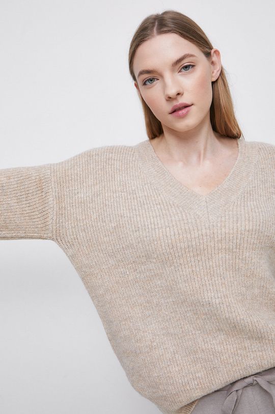 piaskowy Sweter damski z melanżowej dzianiny kolor beżowy Damski