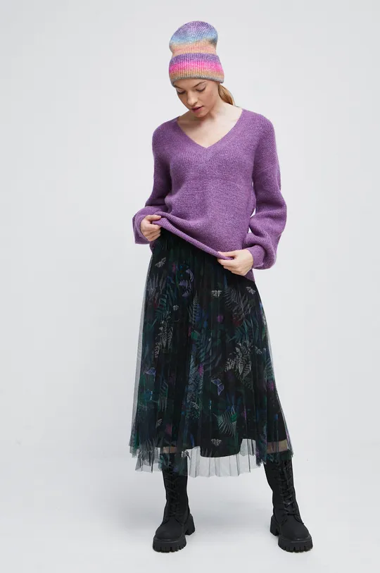 Sweter damski z melanżowej dzianiny kolor fioletowy fioletowy