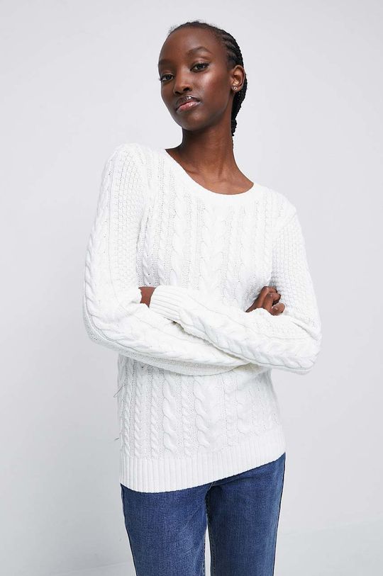 kremowy Sweter damski z fakturą kolor beżowy Damski