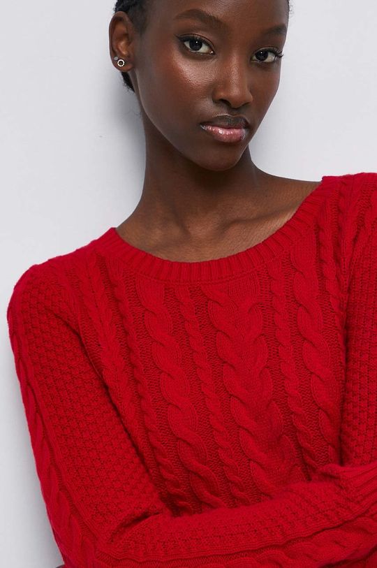 czerwony Sweter damski z fakturą kolor czerwony Damski