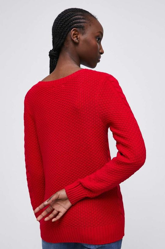 Sweter damski z fakturą kolor czerwony 60 % Bawełna, 40 % Akryl