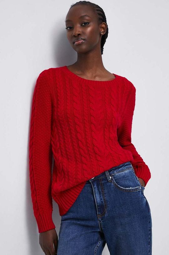 czerwony Sweter damski z fakturą kolor czerwony