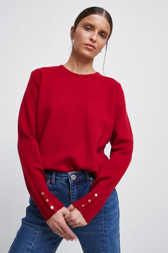 Sweter damski gładki kolor czerwony czerwony