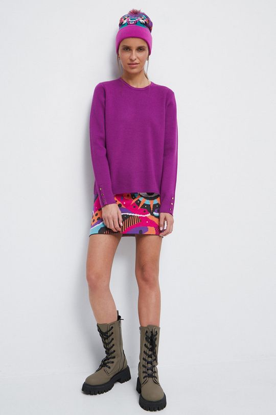 Sweter damski gładki kolor fioletowy purpurowy
