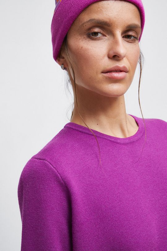 purpurowy Sweter damski gładki kolor fioletowy