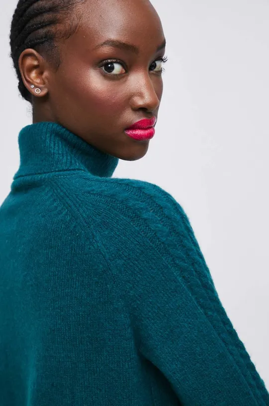 Sweter z domieszką wełny damski kolor zielony Damski