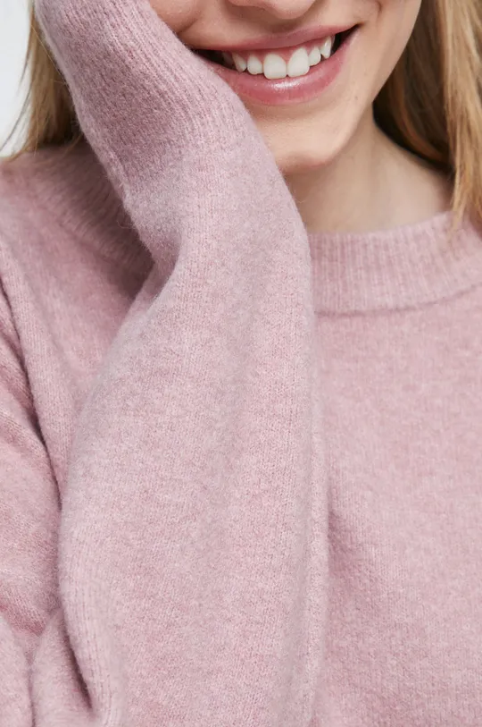 Sweter z wełną damski różowy