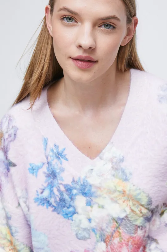 ružová Dámsky sveter zo vzorovanej pleteniny