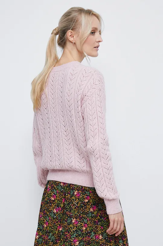 Sweter z domieszką wełny damski gładki różowy 57 % Akryl, 40 % Poliamid, 3 % Wełna