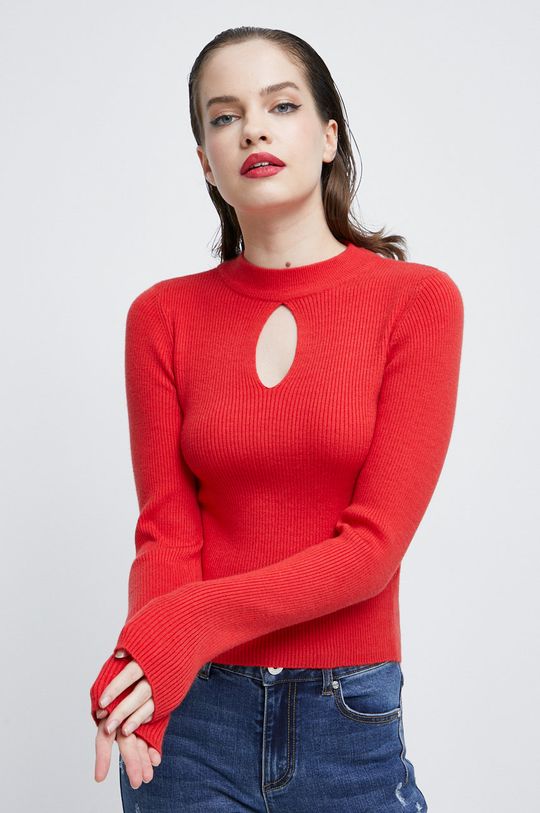 czerwony Sweter damski prążkowany czerwony Damski