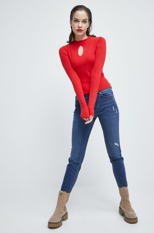 Sweter damski prążkowany czerwony czerwony