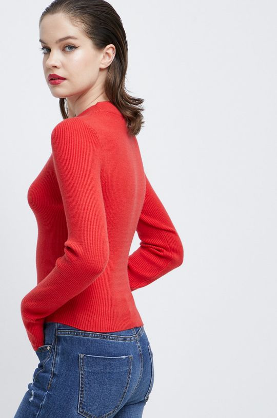 Sweter damski prążkowany czerwony 52 % Wiskoza, 26 % Poliester, 22 % Poliamid