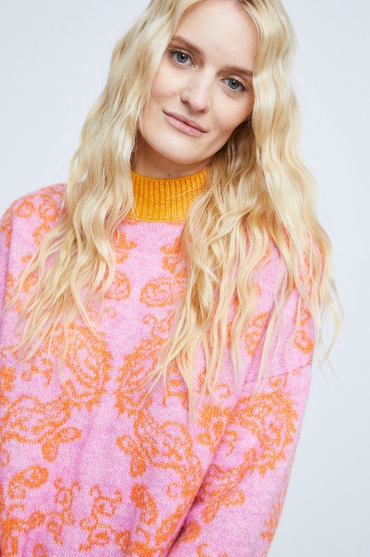 multicolor Sweter z domieszką wełny damski wzorzysty kolor multicolor