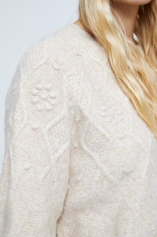 piaskowy Sweter z domieszką wełny damski kolor beżowy