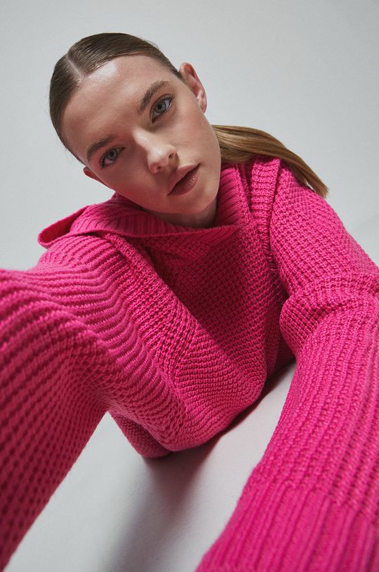 różowy Sweter damski z kapturem kolor różowy Damski