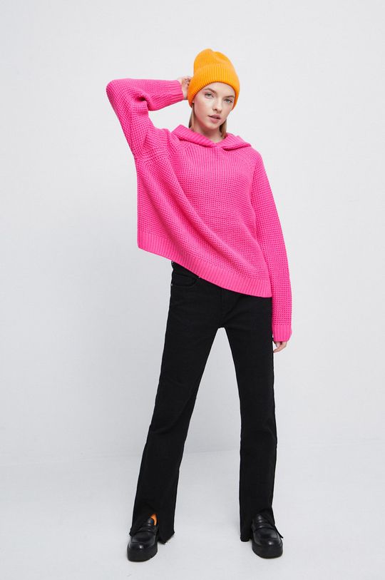Sweter damski z kapturem kolor różowy różowy