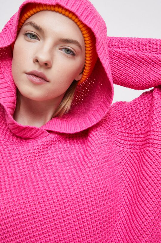 Sweter damski z kapturem kolor różowy Damski