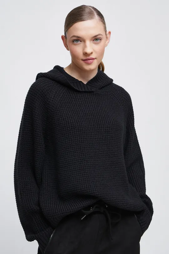 Sweter damski z kapturem kolor czarny czarny