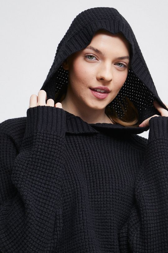 czarny Sweter damski z kapturem kolor czarny