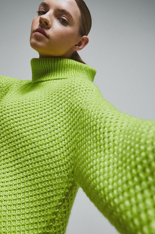 żółto - zielony Sweter damski z golfem kolor zielony Damski