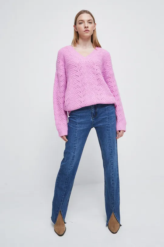 Sweter damski z efektownym splotem kolor fioletowy fioletowy