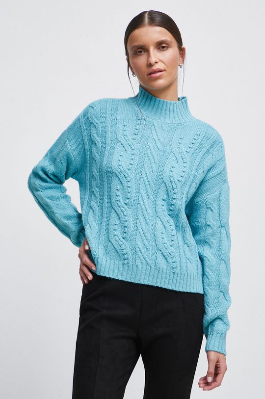 jasny turkusowy Sweter damski z fakturą kolor turkusowy Damski
