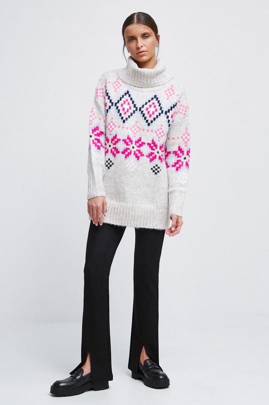 piaskowy Sweter damski wzorzysty kolor beżowy Damski