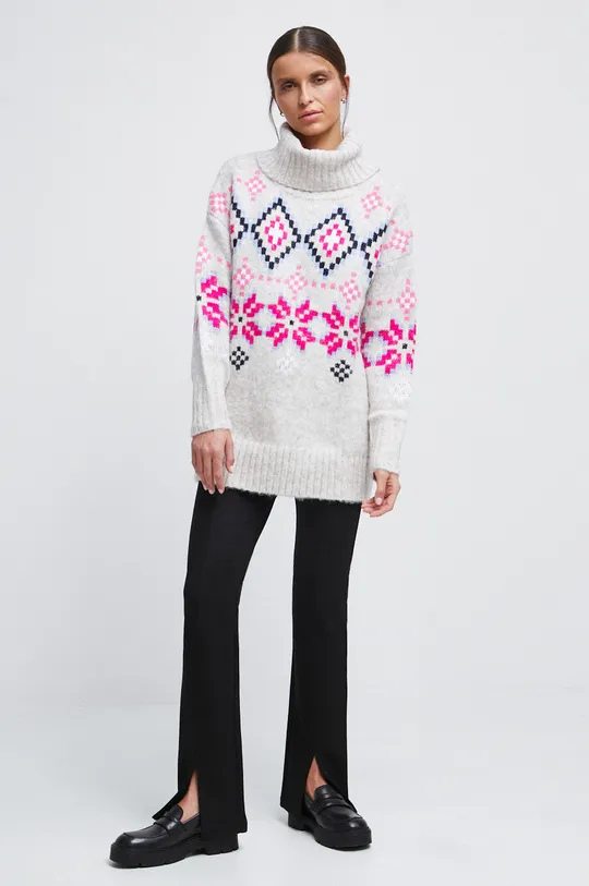 beżowy Sweter damski wzorzysty kolor beżowy Damski