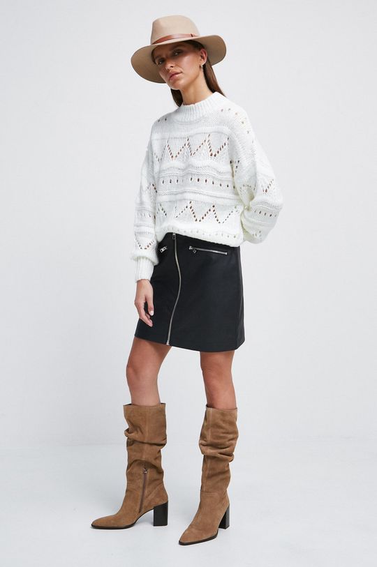 Sweter damski z fakturą kolor beżowy kremowy