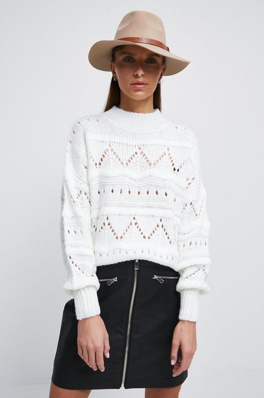 kremowy Sweter damski z fakturą kolor beżowy