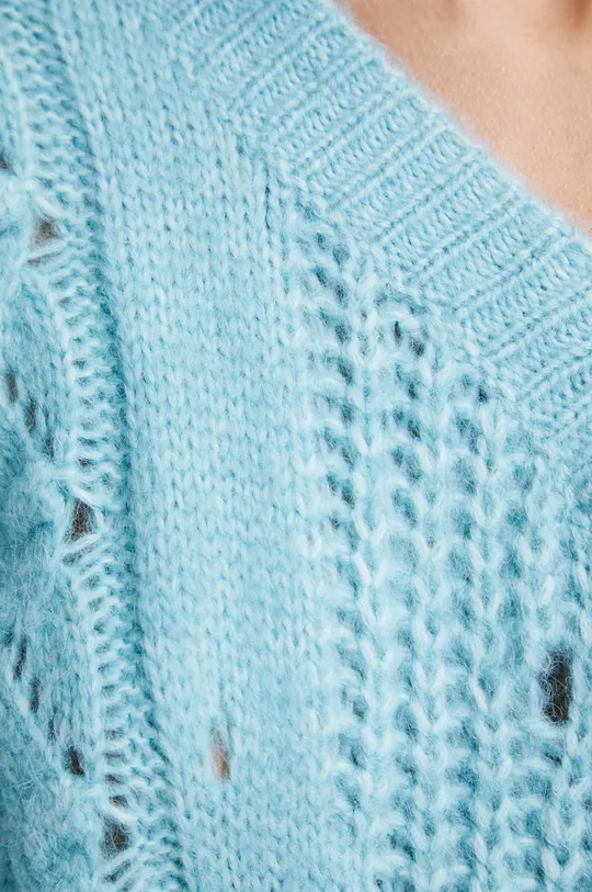 Sweter z domieszką wełny damski kolor turkusowy