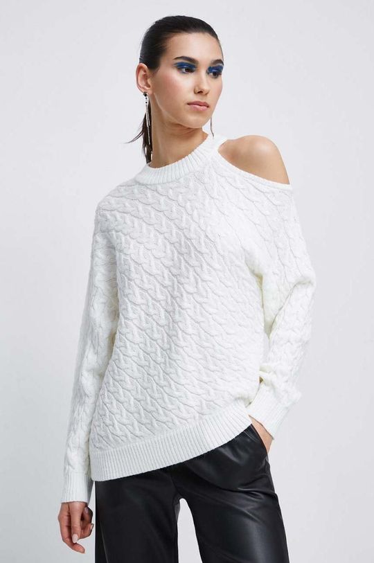 Sweter damski z fakturą kolor beżowy kremowy