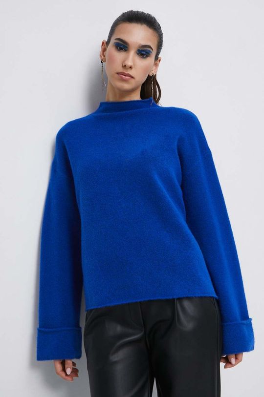 niebieski Sweter z domieszką wełny damski kolor niebieski