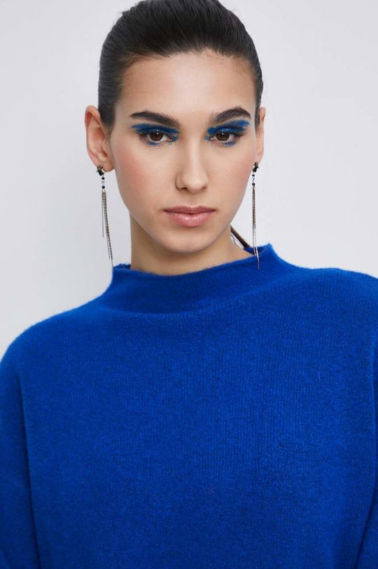 Sweter z domieszką wełny damski kolor niebieski