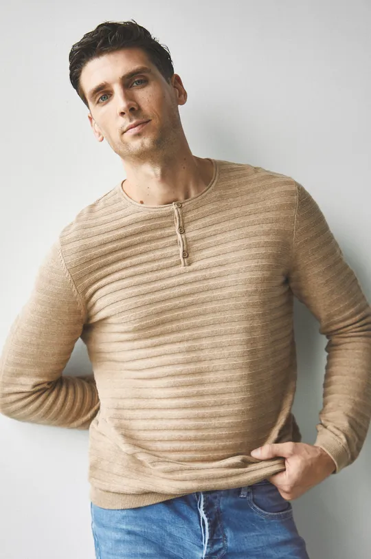 beżowy Sweter bawełniany męski beżowy Męski