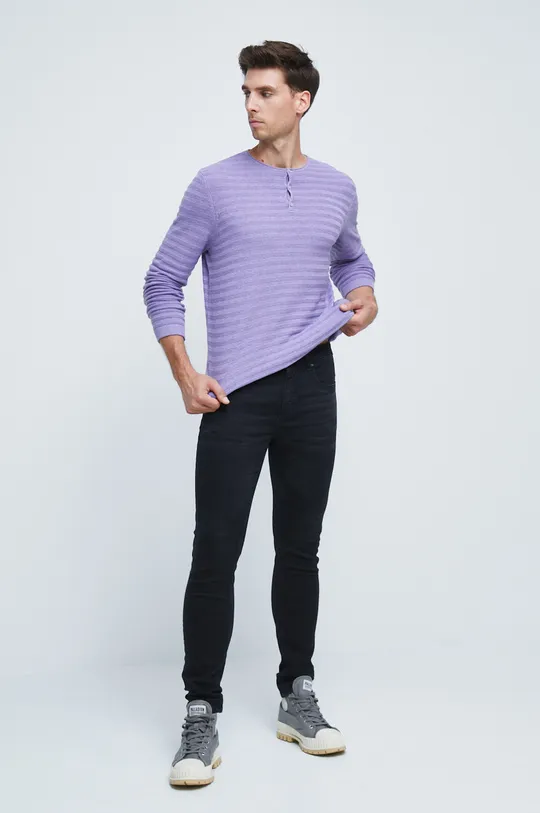 Pánsky bavlnený sveter z hladkej pleteniny fialová