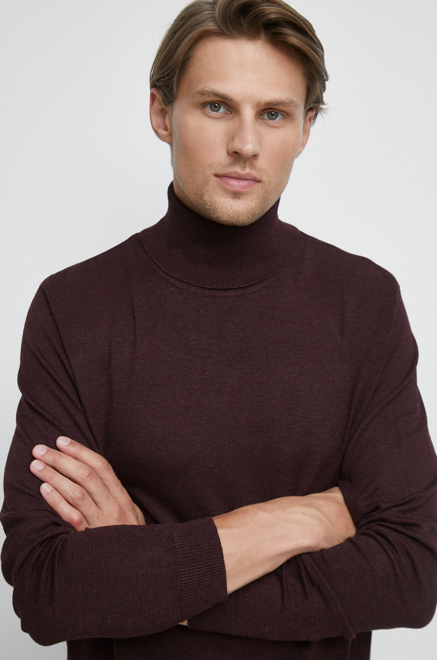 kasztanowy Sweter męski gładki bordowy Męski
