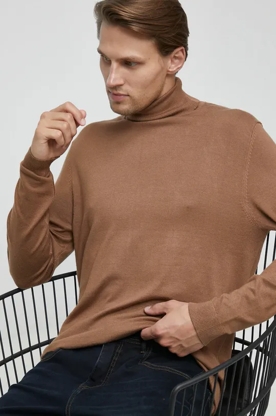 brązowy Sweter męski gładki brązowy Męski