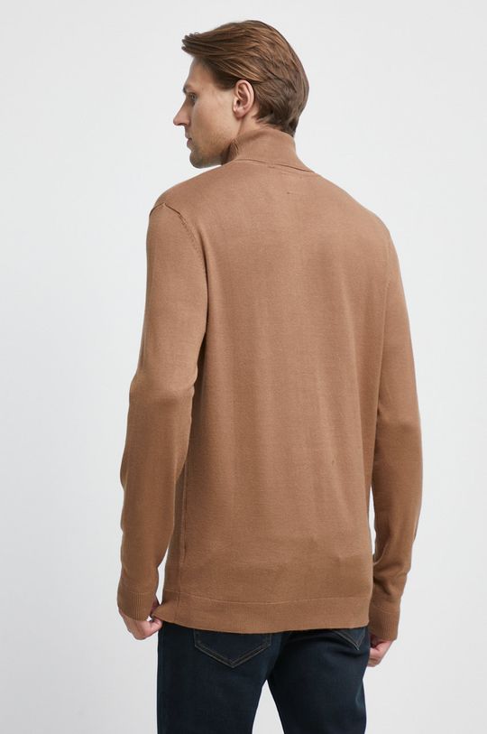 Sweter męski gładki brązowy 70 % Wiskoza, 30 % Poliamid