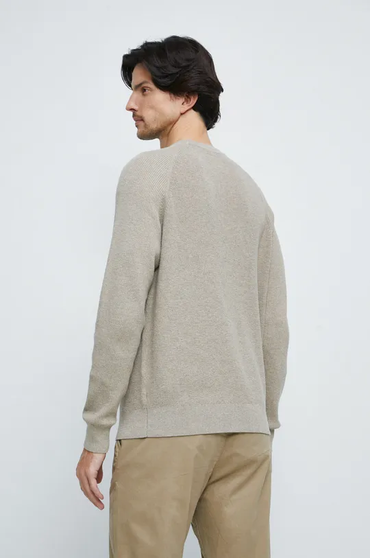 Sweter bawełniany męski z melanżowej dzianiny kolor beżowy 100 % Bawełna