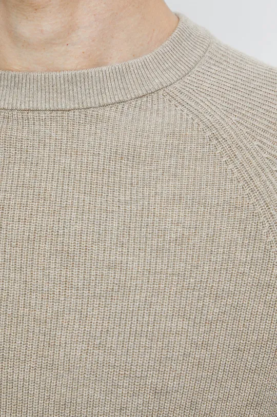 Sweter bawełniany męski z melanżowej dzianiny kolor beżowy