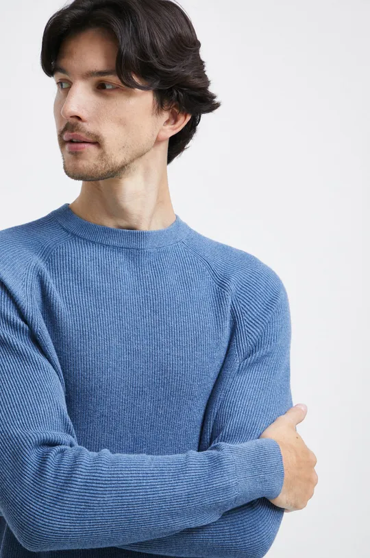 Sweter bawełniany męski z melanżowej dzianiny kolor niebieski