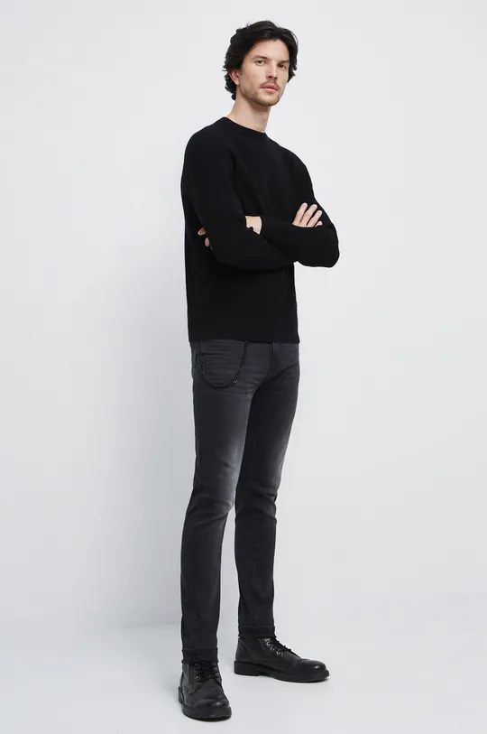 Sweter bawełniany męski gładki kolor czarny czarny