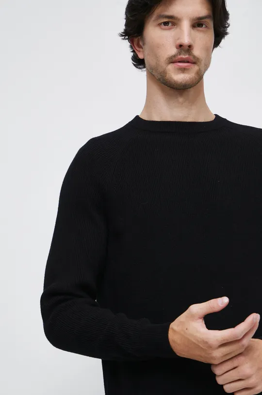 czarny Sweter bawełniany męski gładki kolor czarny