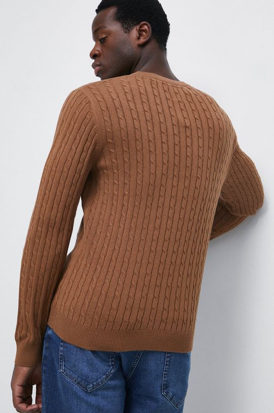 Sweter bawełniany męski z fakturą kolor brązowy 100 % Bawełna