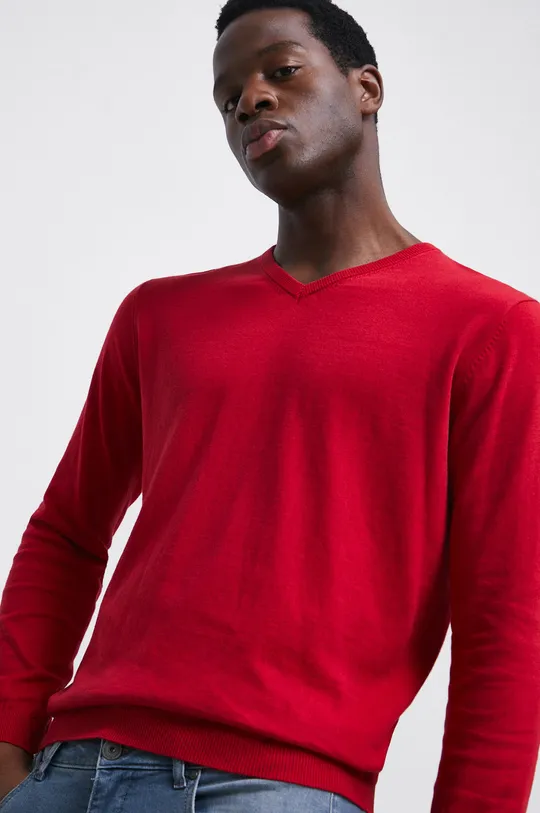 Bavlněný svetr pánský jednobarevný červená barva červená