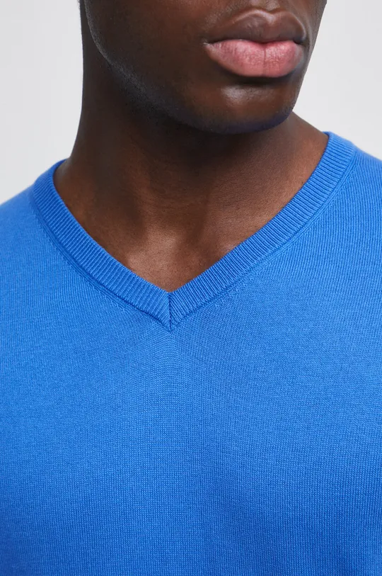 Sweter bawełniany męski gładki kolor niebieski Męski