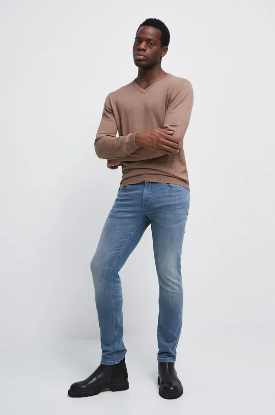Sweter bawełniany męski gładki kolor beżowy beżowy