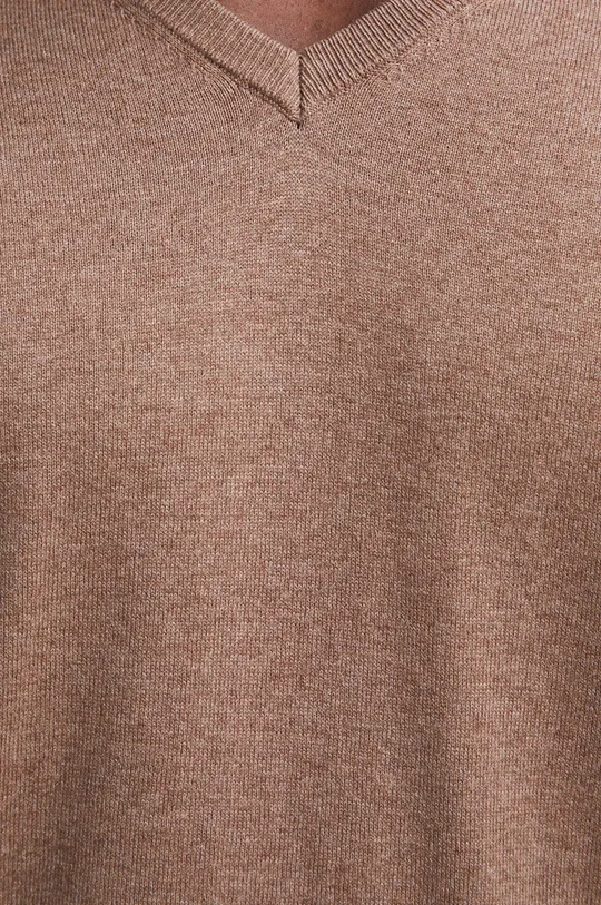 Bavlnený sveter pánsky z hladkej pleteniny béžová farba Pánsky