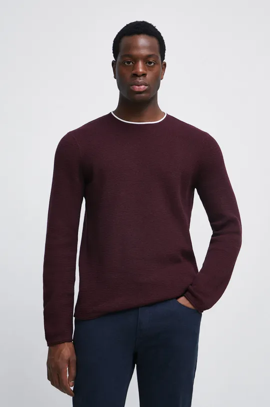 bordowy Sweter bawełniany męski z fakturą kolor bordowy